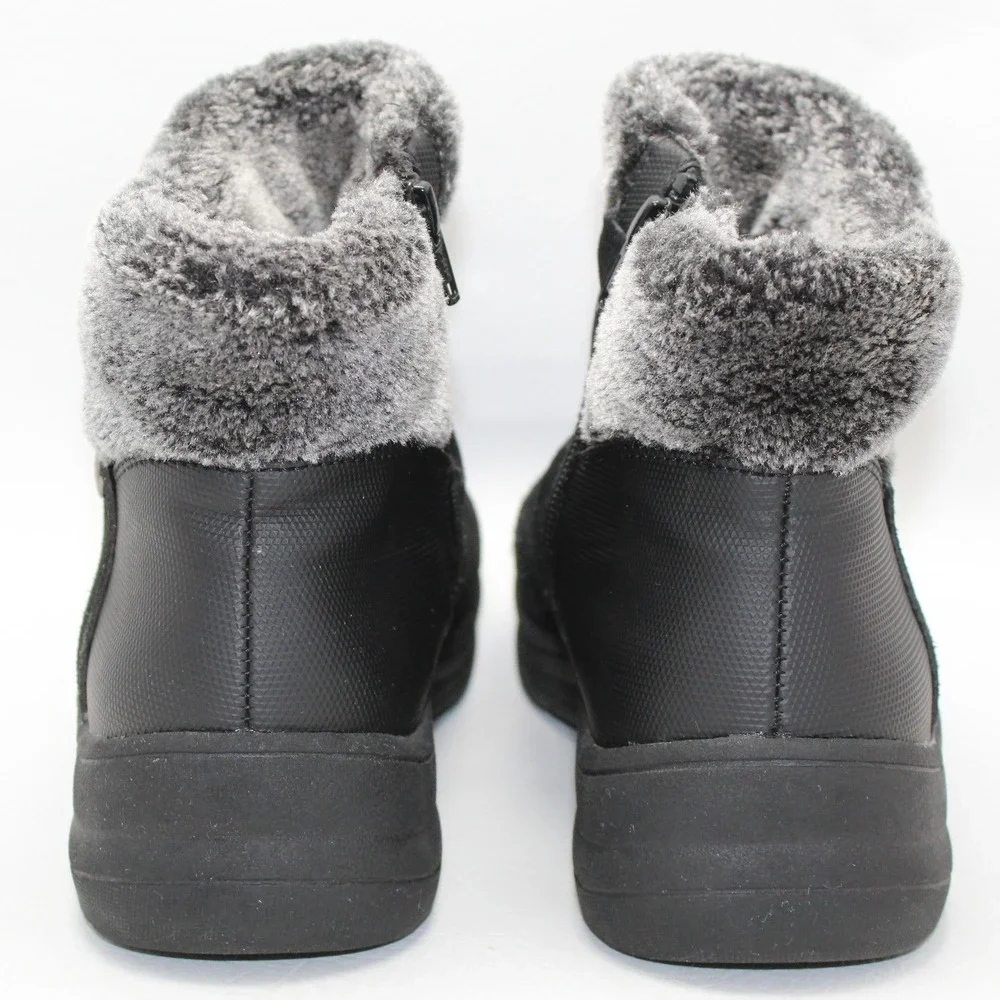 Baretraps Aeron‎ Black Suede Faux Fur Trim Ankle Boots Womens 8M